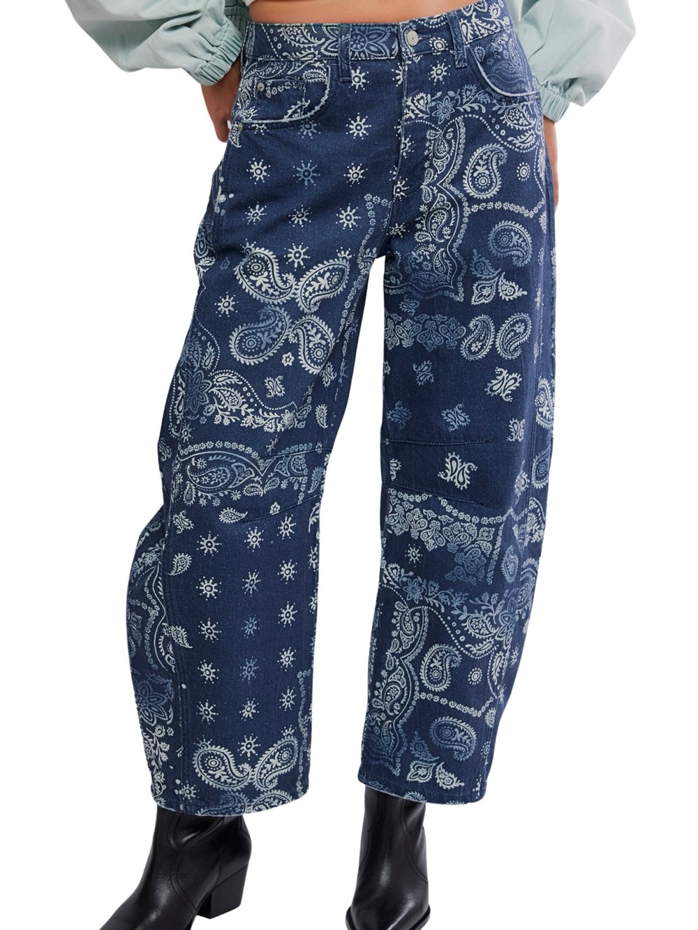 Free People Navy Bandana Print Cropped Jeans - Picture 4 of 4